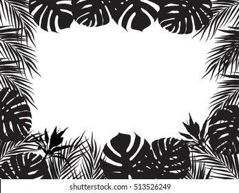 Vector tropical jungle background with palm trees and leaves.