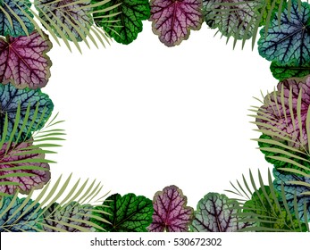 Vector tropical jungle background with palm trees and leaves.