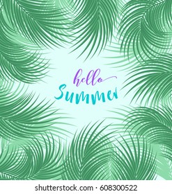 Vector tropical jungle background with palm tree leaves