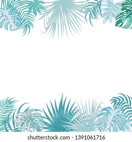 Vector tropical jungle banner, frame with palm trees and leaves on white background for wedding,quotes, Birthday and invitation cards,greeting cards, print, blogs, bridal cards.