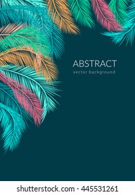 Vector tropical jungle colorful background with palm trees and leaves.
