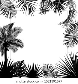 Vector tropical jungle frame with black palm trees and leaves. Tropical background for wedding,quotes, Birthday and invitation cards,greeting cards, print, blogs, bridal cards.