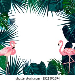 Summer Frame Tropical Jungle Leaves Pink Stock Vector (Royalty Free ...