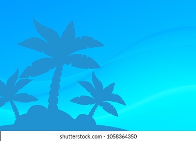 Vector Tropical Landscape. Palm under clean blue sky. Illustration with neutral background and copy space.