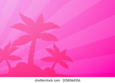 Vector Tropical Landscape. Palm under clean pink sky. Illustration with neutral background and copy space.