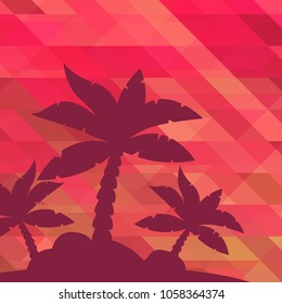 Vector Tropical Landscape. Palm under clean red summer sky. Illustration with neutral background and copy space.