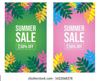 
Vector tropical leaf banners arranged on a bright background. Modern color trends for design, clothing, food, perfume, events, health, fashion, aromatherapy, travel agents, Instagram stories, summer 
