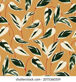 Vector tropical leaf botanical illustration motif seamless repeat pattern fashion fabric home decor print textile digital artwork