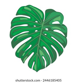 Vector tropical leaf monstera. Philodendron icon big single plant object isolated. Summer floral symbol. Flat design element.