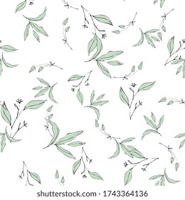 Papel tapiz de la salida tropical vectorial. Ilustración floral o botánica de jardín abstracto moderno sobre fondo blanco. Flores y follaje de menta de verano, sin fisuras en el estilo dibujado a mano 