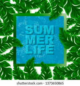 Vector tropical leaves banners on white background. Summer life. Exotic botanical design for cosmetics, spa, perfume, health products, fragrance, wedding invitations. Best as a web banner