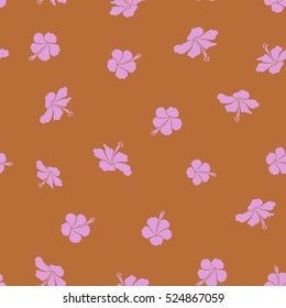 Vector tropical leaves and brown and neutral flowers seamless pattern. Hand painted illustration in brown and neutral colors.