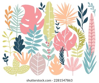 Hojas tropicales vectoriales. Diseño tropical. Ilustración vectorial.