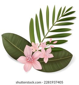 Vector tropical leaves and flower composition isolated on white background