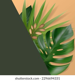 Hojas tropicales vectoriales y composición floral aisladas en fondo blanco
