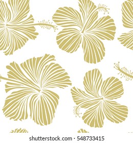 Vector tropical leaves and flowers seamless pattern. Hand painted illustration in neutral colors on a white background.