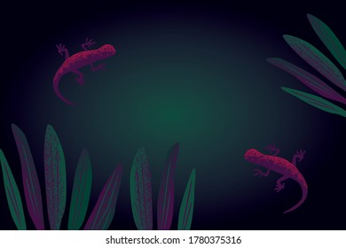 Vector tropical leaves and gecko background illustration
