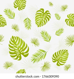 Vector tropical leaves mix. Green bright summer branches for a seamless pattern