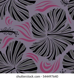 Vector tropical leaves and neutral and gray flowers seamless pattern. Hand painted illustration in neutral and gray colors.
