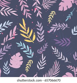 Vector tropical leaves pattern. Green  illustration. Use for posters, covers, flyers, postcards, banner designs, travel. 