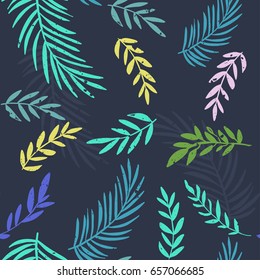 Vector tropical leaves pattern. Green  illustration. Use for posters, covers, flyers, postcards, banner designs, travel. 