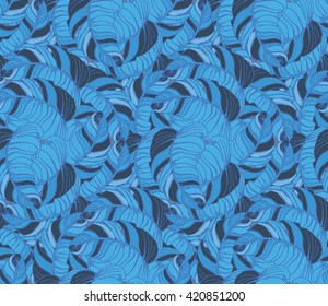 Vector tropical leaves pattern. Palm watercolor seamless background. Exotic tropical leaves pattern. Summer swimwear seamless pattern with banana palms.