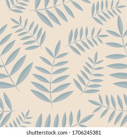 Vector tropical leaves pattern. Seamless botanic hand-drawn texture. Spring floral background summer herbs. Repeated pattern can be used for wallpaper, pattern, backdrop, surface textures.