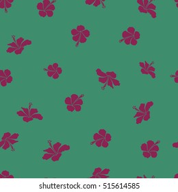 Vector tropical leaves and purple and green flowers. Hand painted illustration in purple and green colors.