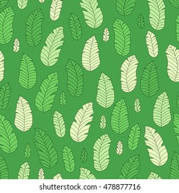 Vector tropical leaves seamless hand drawn pattern. Plant floral green wallpaper. Jungle tree nature summer background. Hawaii banana leaf design illustration. Paradise organic garden print