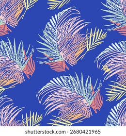 Vector - patrón de hojas tropicales sin fisuras, Plantilla colorida.