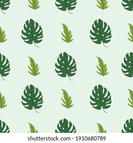 Vector tropical leaves seamless repeat pattern design background. Perfect for modern wallpaper, fabric, 
home decor, and wrapping projects.