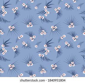 hojas tropicales vectoriales pequeños patrones de flores en fondo verde