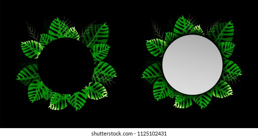 Vector tropical monstera leaves on black. Exotic design for cosmetics, health care products. Can be used as wedding or summer background. Vector illustration EPS10