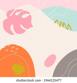 Vector tropical monstera palm leaf. Modern abstract nature background with shapes, lines and textures.
