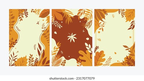 Vector tropical nature poster template, set of Autumn leaves background flat design