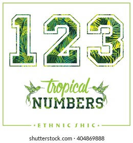 Vector tropical numbers for t-shirts, posters, card and other uses. Sport chic. Trendy style.