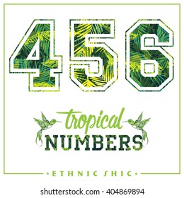 Vector tropical numbers for t-shirts, posters, card and other uses. Sport chic. Trendy style.