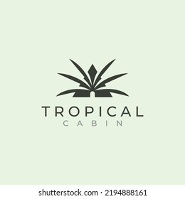 vector del diseño del logotipo de la cabina de palma tropical icono minimalista antiguo