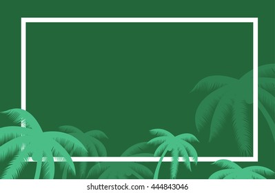 Vector tropical palm leaf border. Summer Palm tree leaves around a border. Vector background for text. Banner elements