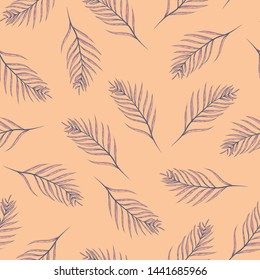 Vector Tropical Palm Leaves on Orange seamless pattern background. Perfect for fabric, wallpaper and scrapbooking projects.