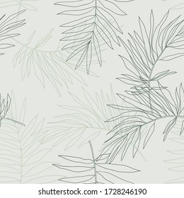 Vector tropical palm leaves seamless pattern. Vector summer delicate illustration. Pastel colors