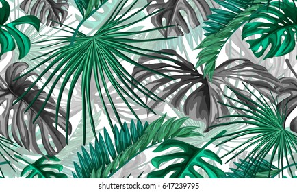 Vector Tropical palm leaves seamless pattern.  Jungle floral ornamental background. Florals for your poster, banner flayer, advertisement design. 