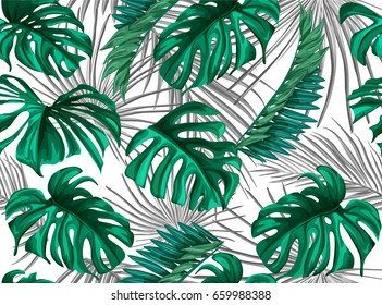 Vector Tropical palm leaves seamless pattern.  Jungle floral ornamental background. Florals for your poster, banner flayer, advertisement design. 