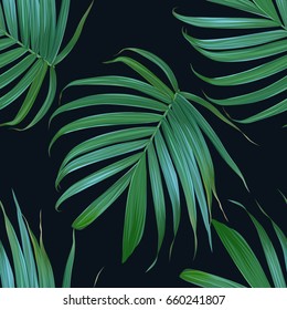 Vector Tropical palm leaves seamless pattern. Floral exotic Hawaiian background. Blooming elements. Hand drawn jungle plants. Ideal for fabric,wallpaper,wrapping paper, textile, bedding,t-shirt print.