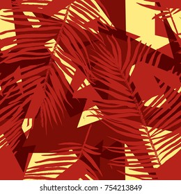 Vector Tropical palm leaves seamless pattern. Jungle floral ornamental background. Florals for your poster, banner flayer, advertisement design. Striped simple background