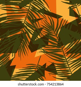 Vector Tropical palm leaves seamless pattern. Jungle floral ornamental background. Florals for your poster, banner flayer, advertisement design. Striped simple background