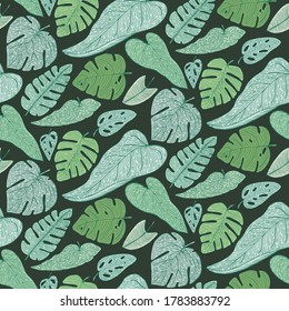 Vektor Tropical Palm Tree Blätter nahtlose Muster. Exotischer Hintergrund aus Leaf. Botanische handgezeichnete Illustration im Skizzenstil für Stoffdruck, Wickelpapier.