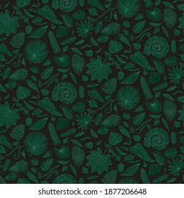 Vektor Tropical Palm Tree Blätter nahtlose Muster. Exotischer Hintergrund aus Leaf. Botanische handgezeichnete Illustration im Skizzenstil für Stoffdruck, Wickelpapier.