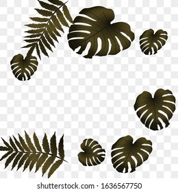  Vector tropical pattern, bright tropical foliage, monstera leaves. Modern bright summer print design from thickets of tropical leaves from the jungle.