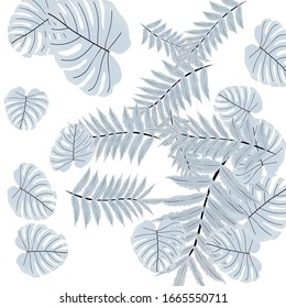  Vector tropical pattern, bright tropical foliage, monstera leaves. Modern bright summer print design from thickets of tropical leaves from the jungle.